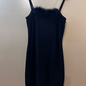 Black Feather-Trim Mini Slip Dress